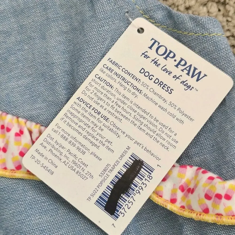 Top Paw Medium Denim Popsicle Ruffle Trim Dog Dress Summer NEW